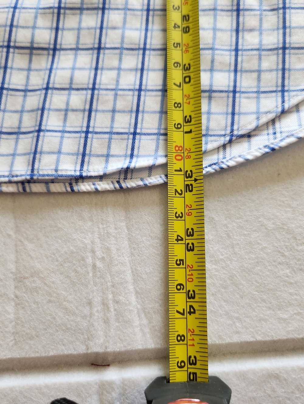 Paul Fredrick White Dress Shirt with Blue Check Size 17 X 37 - Picture 5 of 8